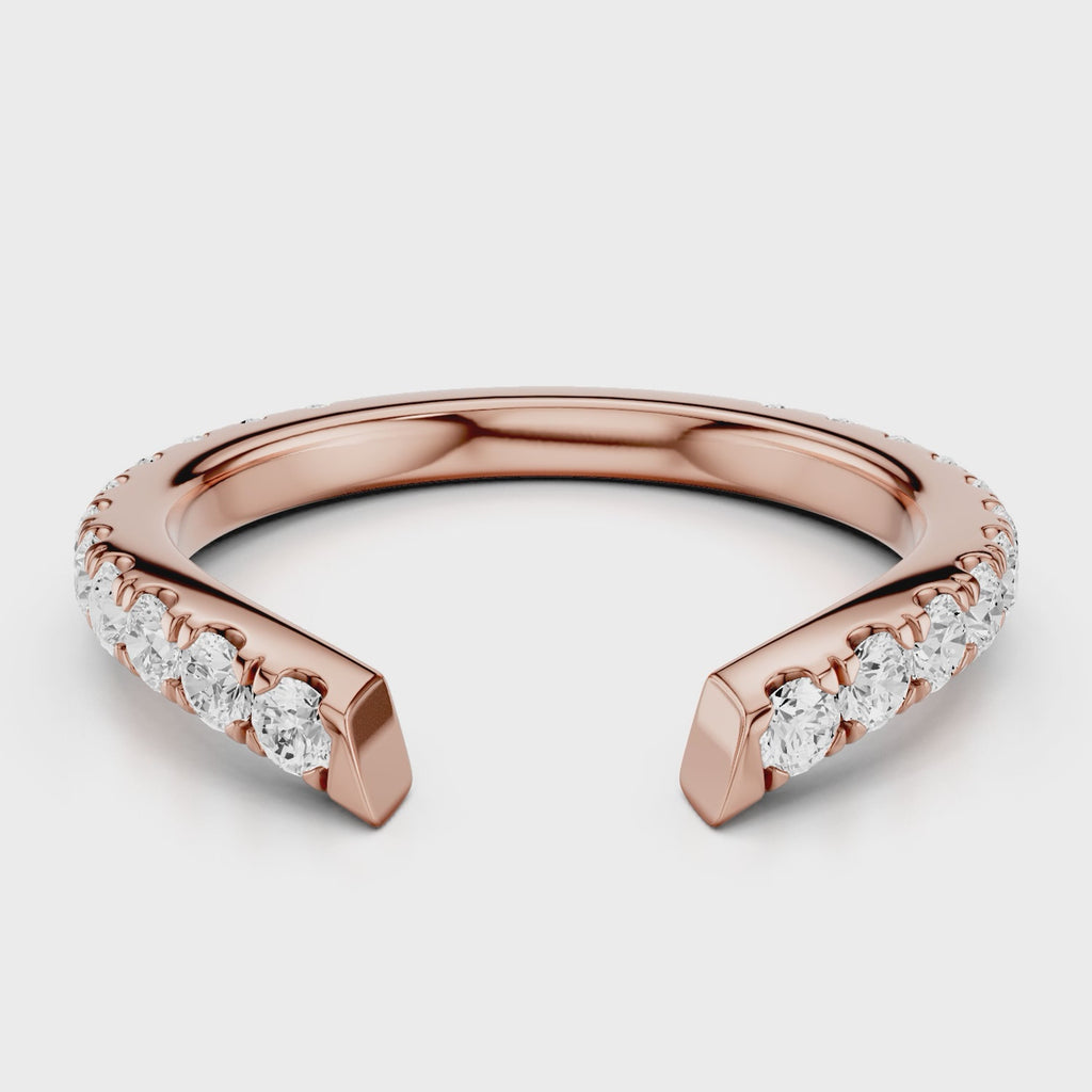 Wave Wedding band Pave band with ing cutout Rose Gold