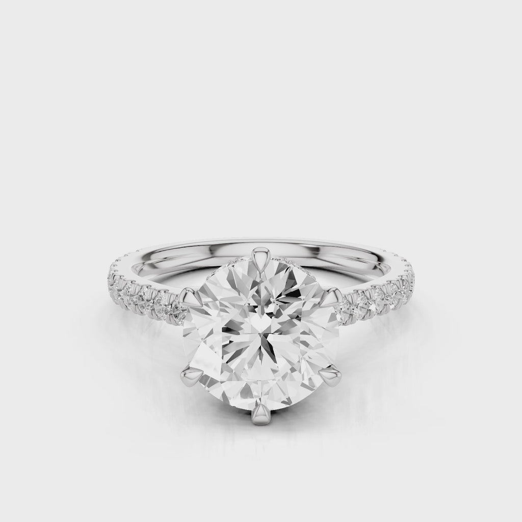 Ares Round six prongs lab diamond engagement ring with pave band  White Gold
