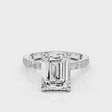 Mira Emerald lab diamond engagement ring. Non-cathedral shank, single row french pave setting band with a 4 prongs setting video White Gold