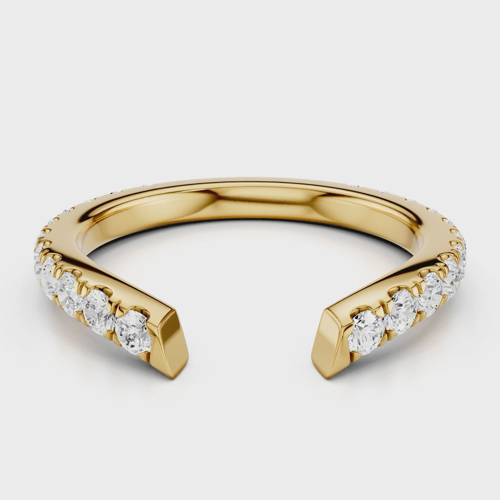 Wave Wedding band Pave band with ing cutout Yellow Gold