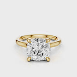 Selene Cushion Lab Created Diamond Engagement Ring on plain band video Yellow Gold