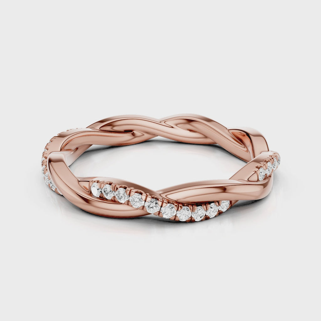 Icy Twist Wedding band with pave band and plain band intertwined Rose Gold