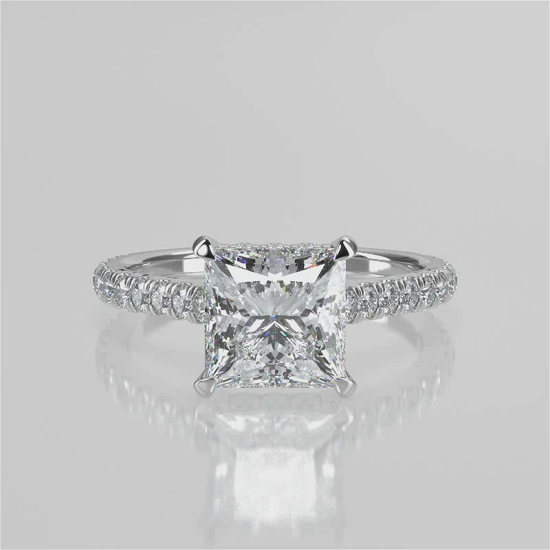 Marlyn Princess Cut Lab Created Diamond Engagement Ring with cathedral setting with single french pave diamond band and diamond gallery 