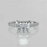 Marlyn Princess Cut Lab Created Diamond Engagement Ring with cathedral setting with single french pave diamond band and diamond gallery 