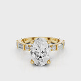 Ellie Oval Engagement Ring with baguettes and round accent stones yellow gold