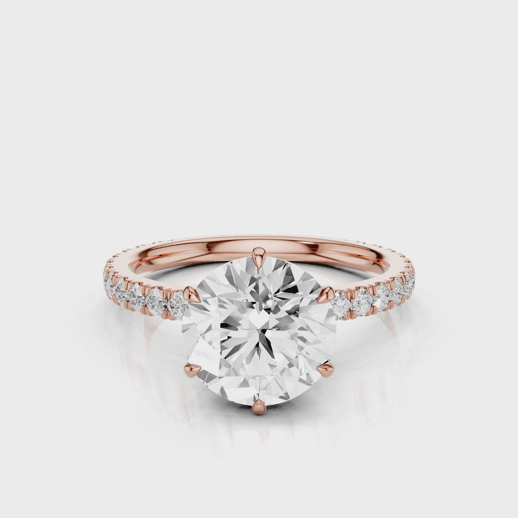 Jade Round Lab diamond Engagement Ring with pave band and six prongs Rose Gold