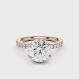 Jade Round Lab diamond Engagement Ring with pave band and six prongs Rose Gold