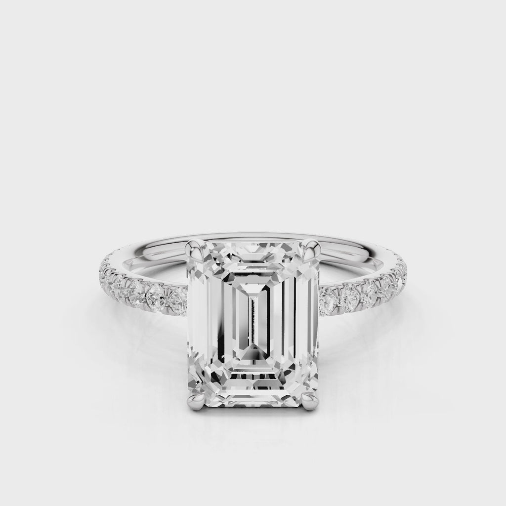 Alya Emerald Engagement Ring with accent round stone band White Gold