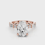 Ellie Oval Engagement Ring with baguettes and round accent stones rose gold