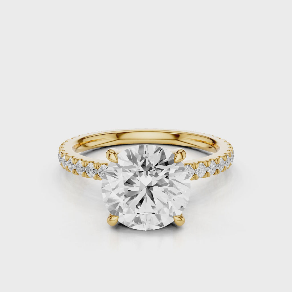 Atlas Round lab diamond Engagement Ring with Pave band and four prongs Yellow Gold
