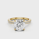 Atlas Round lab diamond Engagement Ring with Pave band and four prongs Yellow Gold