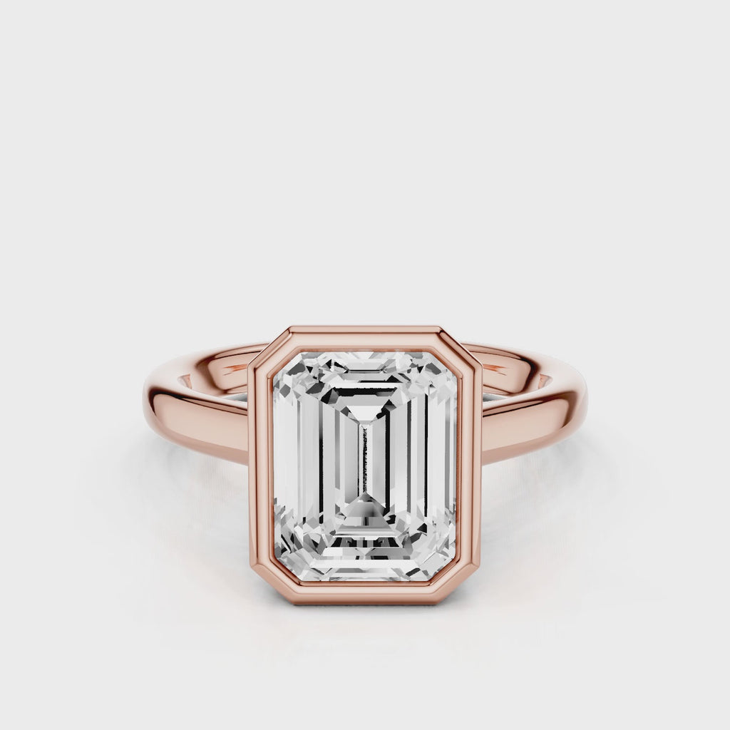Riley Emerald Bezel Enagement  Ring with hidden halo Rose Gold