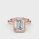 Riley Emerald Bezel Enagement  Ring with hidden halo Rose Gold