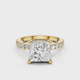 Faith Princess Cut Lab Created Diamond Engagement Ring with a reverse halo and french pave band. Four prongs video  Yellow Gold