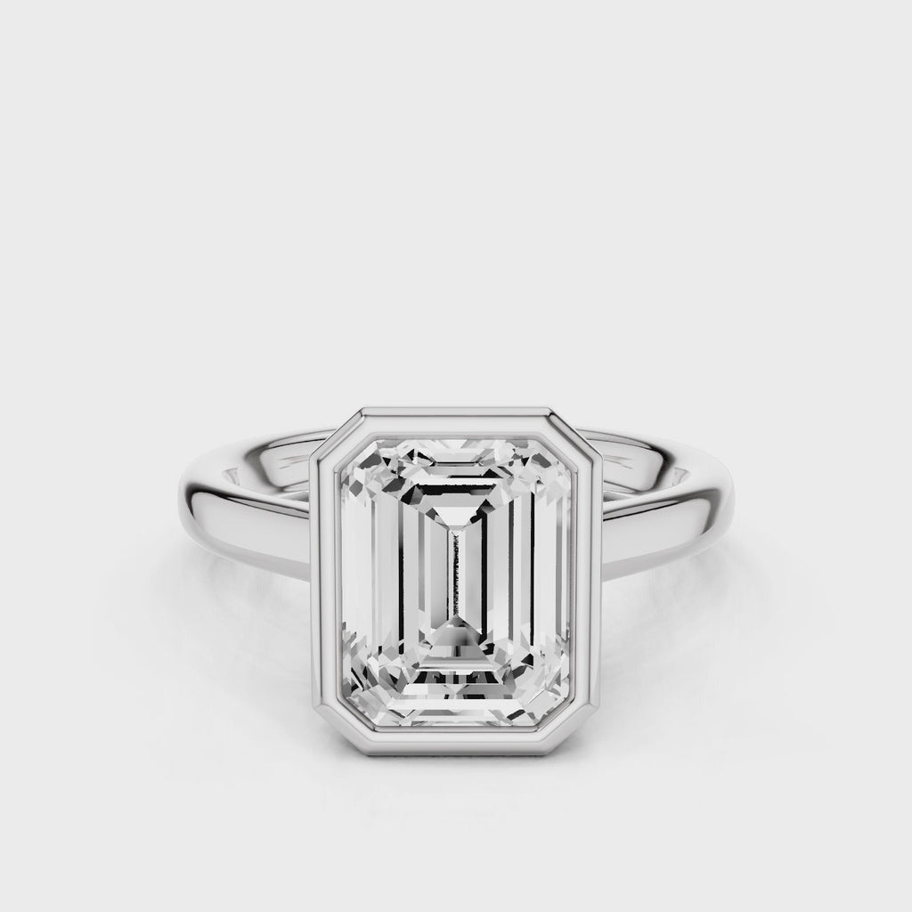 Riley Emerald Bezel Enagement  Ring with hidden halo White Gold
