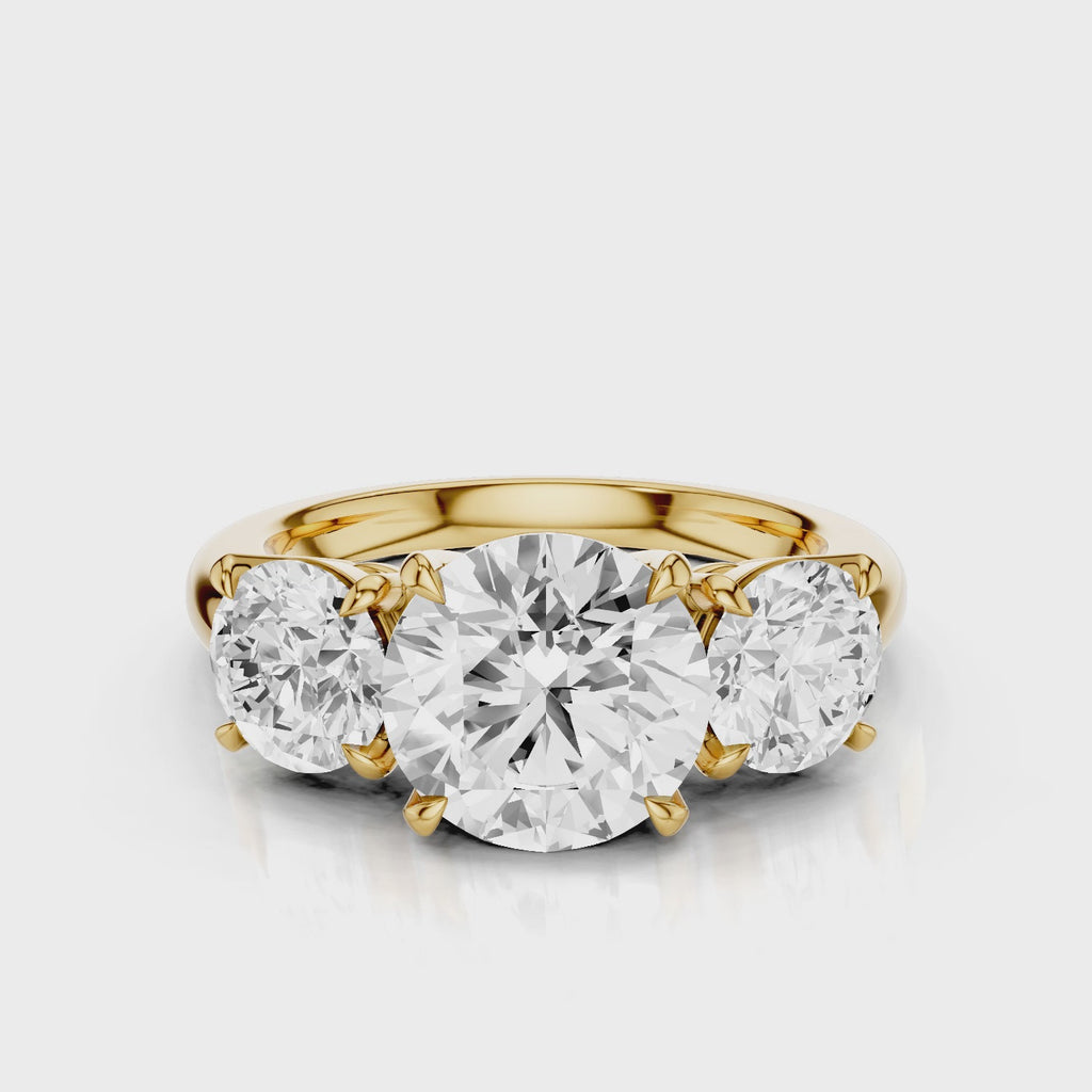 Tiffany Round cut lab diamond engagement ring with three stone gallery setting trilogy ring Yellow Gold
