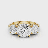 Tiffany Round cut lab diamond engagement ring with three stone gallery setting trilogy ring Yellow Gold