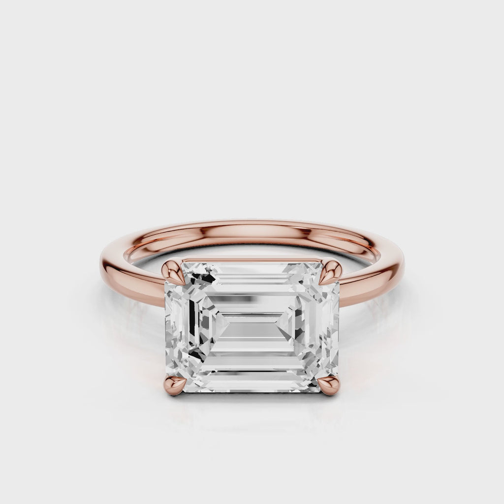 East West Emerald lab diamond engagement ring Rose Gold