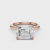 East West Emerald lab diamond engagement ring Rose Gold