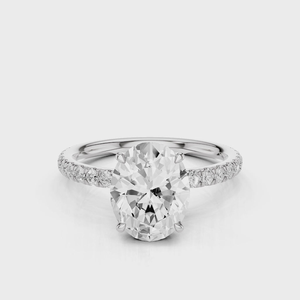Emma Oval lab diamond engagement ring with four prongs and french pave band video  White Gold
