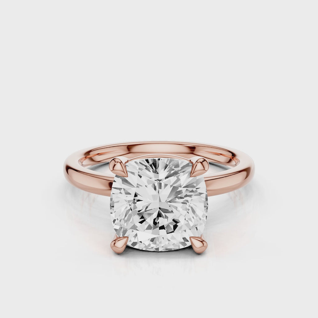 Selene Cushion Lab Created Diamond Engagement Ring on plain band video Rose Gold