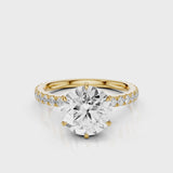 Jade Round Lab diamond Engagement Ring with pave band and six prongs Yellow Gold