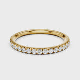 Melissa wedding band with lab diamonds and single row French pave setting yellow gold