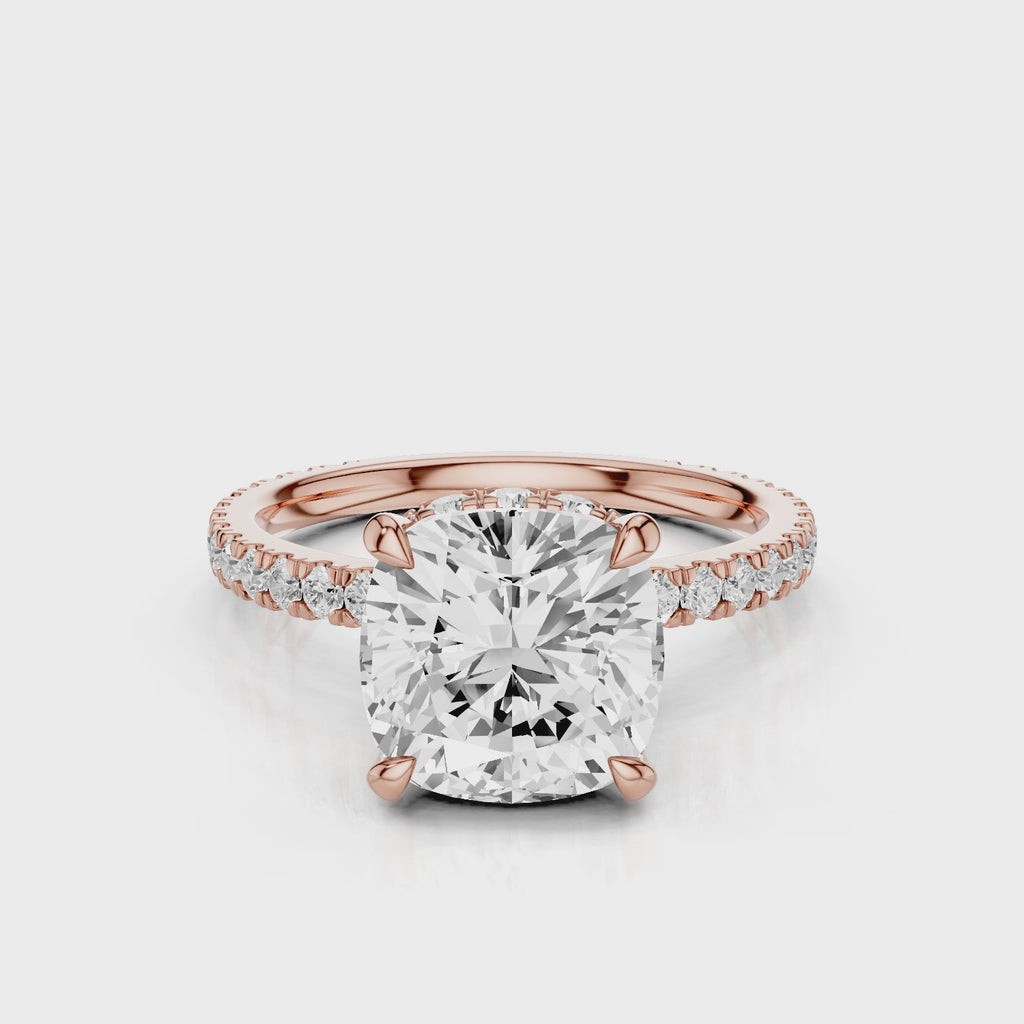 Daisie Cushion Lab Created Diamond Engagement Ring with reverse diamond seamless halo setting video Rose Gold