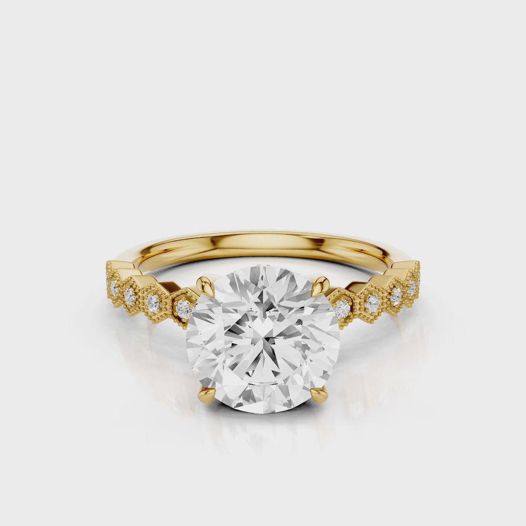 honeycomb round lab diamond engagement ring with accent stones round Yellow Gold