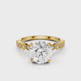 honeycomb round lab diamond engagement ring with accent stones round Yellow Gold