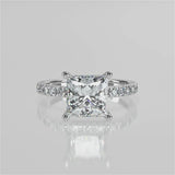 Faith Princess Cut Lab Created Diamond Engagement Ring with a reverse halo and french pave band. Four prongs video 