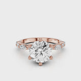 Leila Round Engagement Ring with marquise and round accent stones and button prongs Yellow Gold Rose Gold
