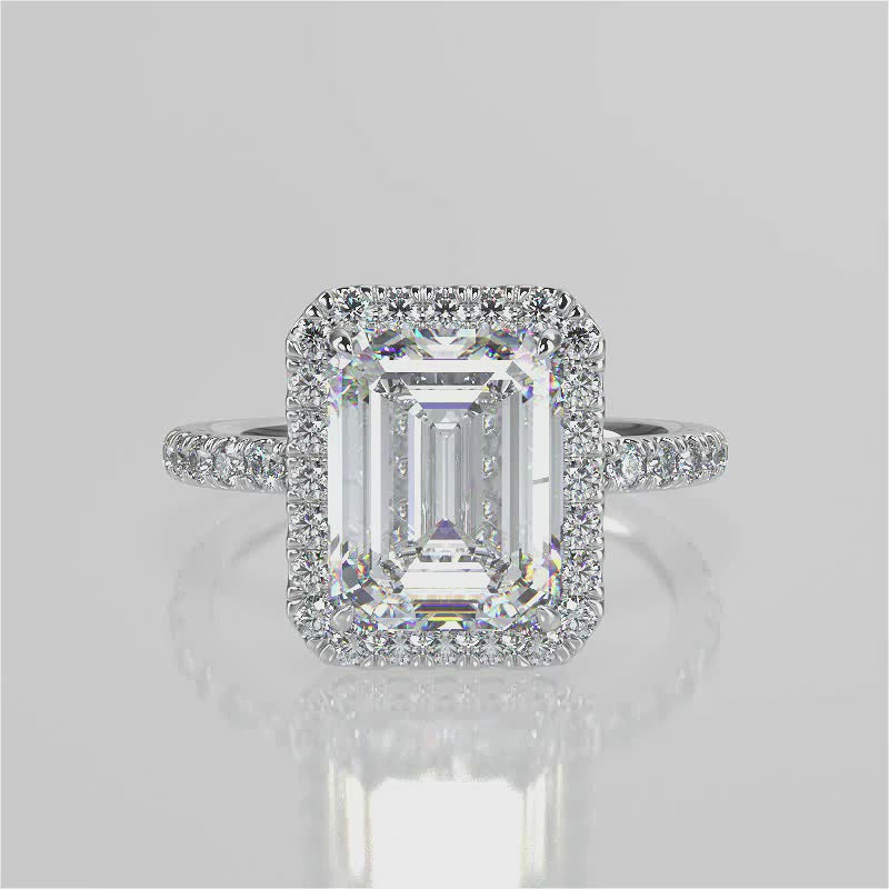 Nova Emerald lab diamond engagement ring with Halo and pave band video 