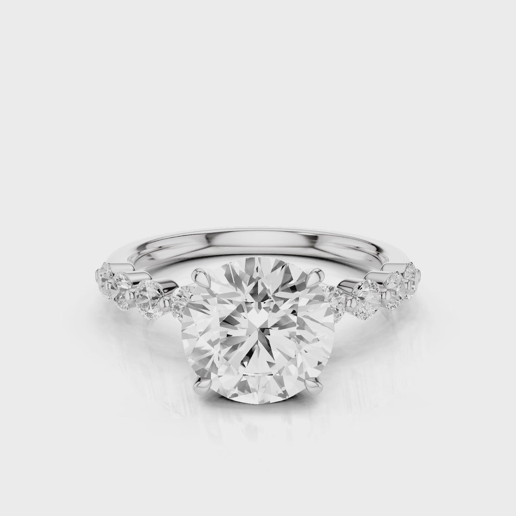 Raina Round lab diamond engagement ring with accent stones white gold White Gold