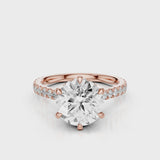 Ares Round six prongs lab diamond engagement ring with pave band rose gold