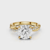 Icy Twisted Vine Round Diamond Engagement Ring with accent stones Yellow