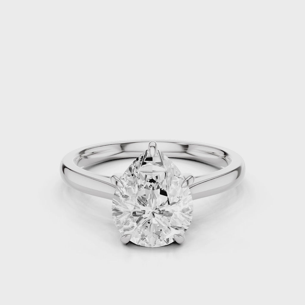 Thalia pear lab diamond engagement ring with Cathedral shank and plain tapered gold band video White Gold