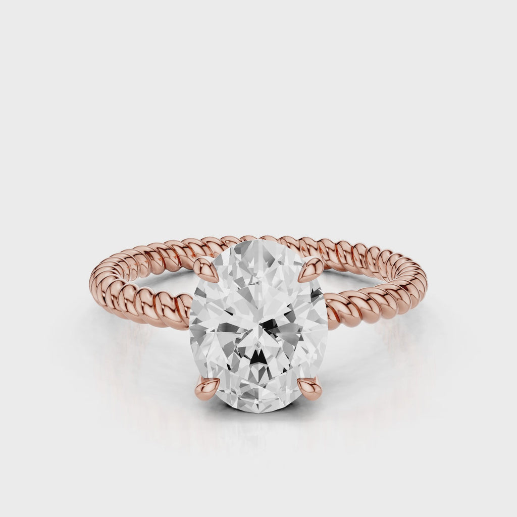 Mia Oval lab diamond engagement ring with four prongs and tristed band video Rose Gold