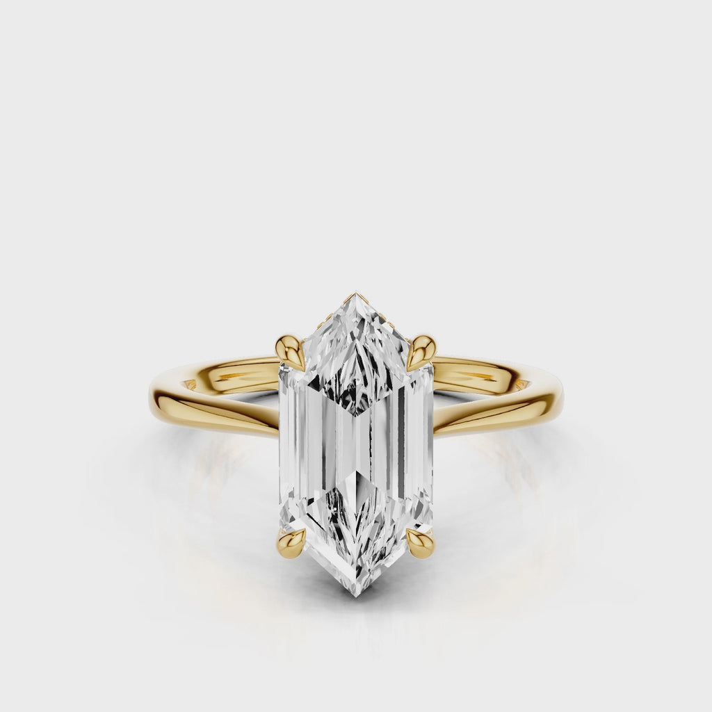 Hope Hexagon Lab Diamond engagement ring with hidden halo and yellow gold band