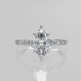Yvette Marquise Lab Created Diamond Engagement Ring with six prongs and french pave band video 