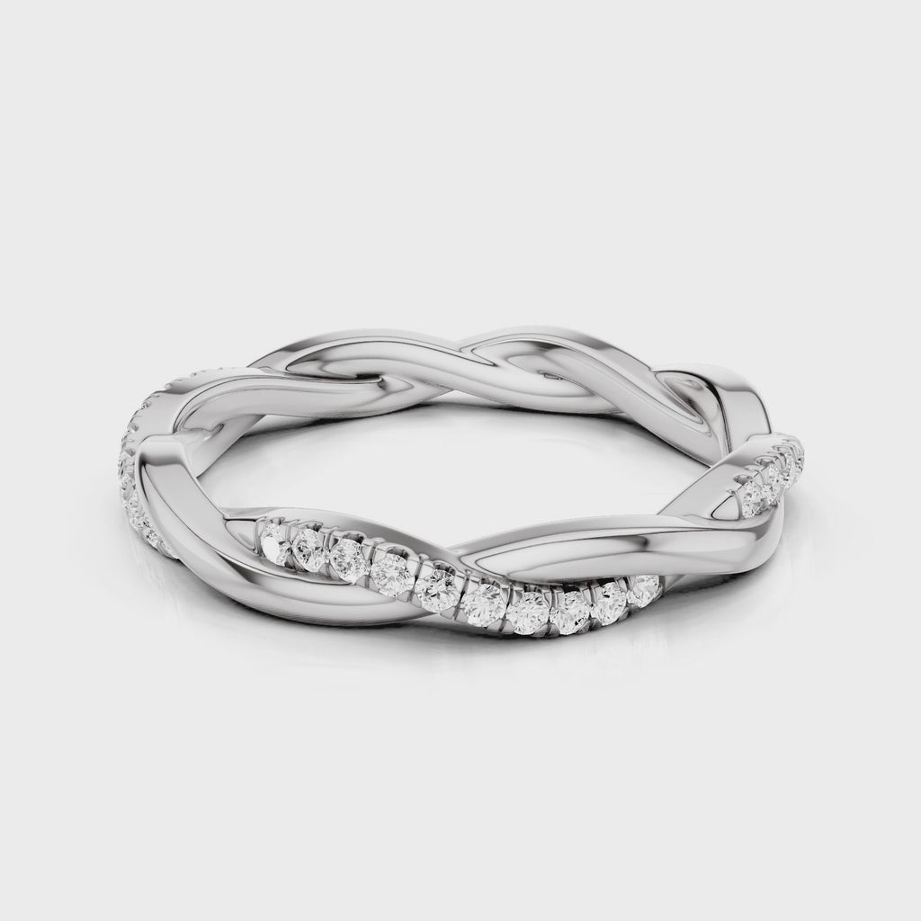 Icy Twist Wedding band with pave band and plain band intertwined White Gold