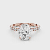 Emma Oval lab diamond engagement ring with four prongs and french pave band video Rose Gold