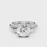 Vega Round cut lab diamond engagement ring with four prongs and Round accent diamonds video White Gold