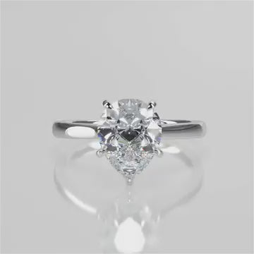 Thalia pear lab diamond engagement ring with Cathedral shank and plain tapered gold band video 