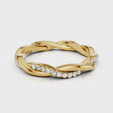 Icy Twist Wedding band with pave band and plain band intertwined Yellow Gold