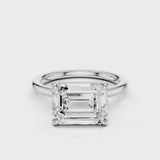 East West Emerald lab diamond engagement ring White Gold