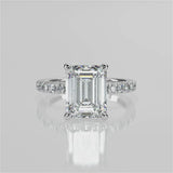 Mira Emerald lab diamond engagement ring. Non-cathedral shank, single row french pave setting band with a 4 prongs setting video 