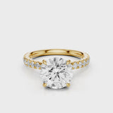 Diana Round lab diamond Engagement Ring with pave band and four prongs and diamond collar yellow gold