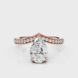 Tiara Pear lab diamont engagement ring with a V-shape design with bead setting accent diamonds video Rose Gold