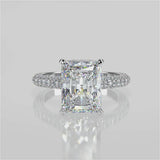 Paris Lab Created Diamond Engagement Ring. Cathedral setting with 3 row pave lab grown diamond band and reverse halo